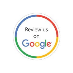 “Review us on Google” badge with the Google logo inside a multicolor circle