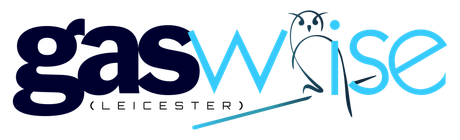 Logo for Gaswise (Leicester) featuring text and a blue owl illustration.