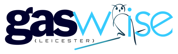 Logo for Gaswise (Leicester) featuring text and a blue owl illustration.