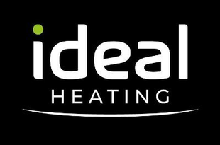 Ideal Heating logo: white text on black background, with a green dot above the 