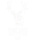White buck head silhouette with large antlers above "CAMP DAVID OUTFITTING LLC" text on black background.
