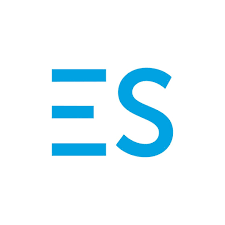 Blue "ES" logo with three horizontal bars to the left of the "E".