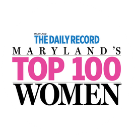 The Daily Record Maryland’s Top 100 Women headline in black, pink, and white text. Tazeen Ahmad, Voted Maryland's top 100 women by The Daily Record
