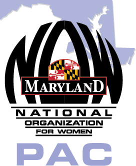 Maryland National Organization for Women PAC logo with black text, red-yellow Maryland flag, and blue PAC