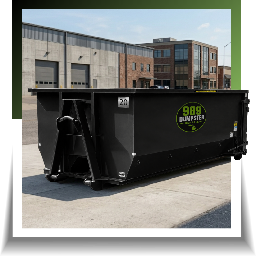 989 dumpster displayed outside