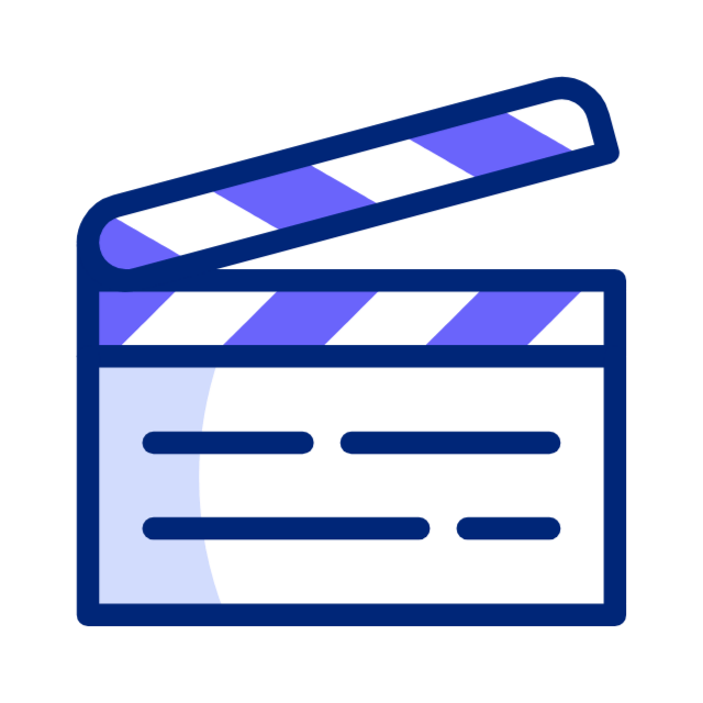 Blue clapperboard icon with white stripes, suggesting a film or video scene
