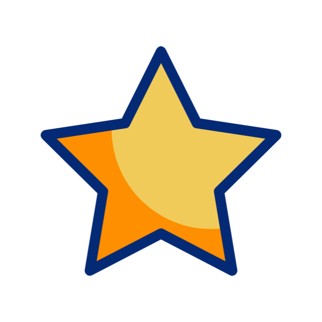 Blue-outlined yellow and orange star icon on a white background