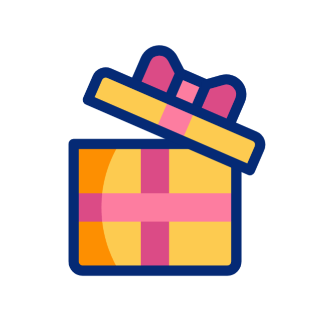 Colorful wrapped gift box with a pink ribbon and open lid
