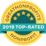 2019 Top-Rated Nonprofit award badge in gold and teal with ribbon text