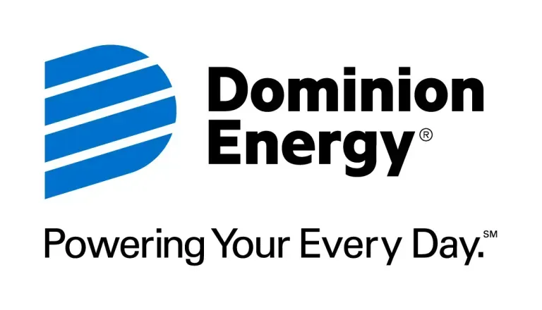 Dominion Energy logo with blue striped icon and tagline “Powering Your Every Day.”
