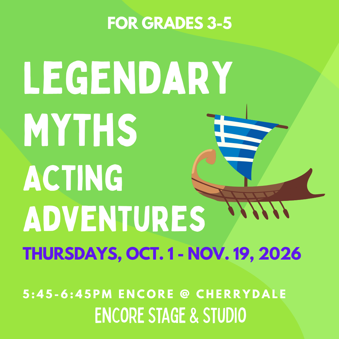 Orange flyer for grades 6-8: “Tools of the Trade” after-school program, Mondays Sept 28-Nov. 23, 2026 at Encore Stage & Studio.