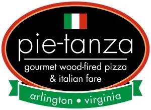 Pie-Tanza logo with Italian flag, gourmet wood-fired pizza and Italian fare, Arlington, Virginia