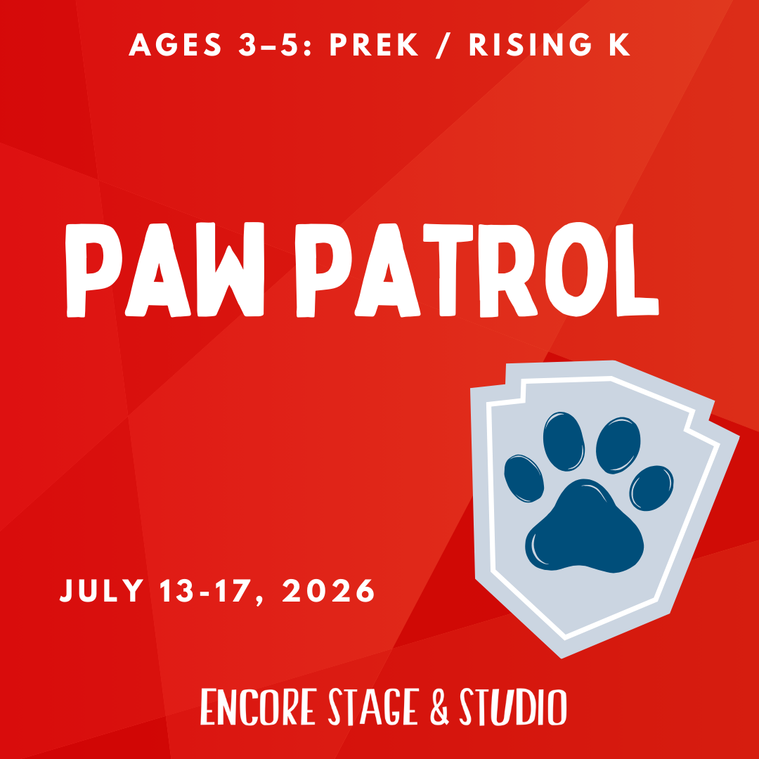 Lion King camp flyer with cartoon lion, orange background, and text for grades K-5 at Encore Stage & Studio.