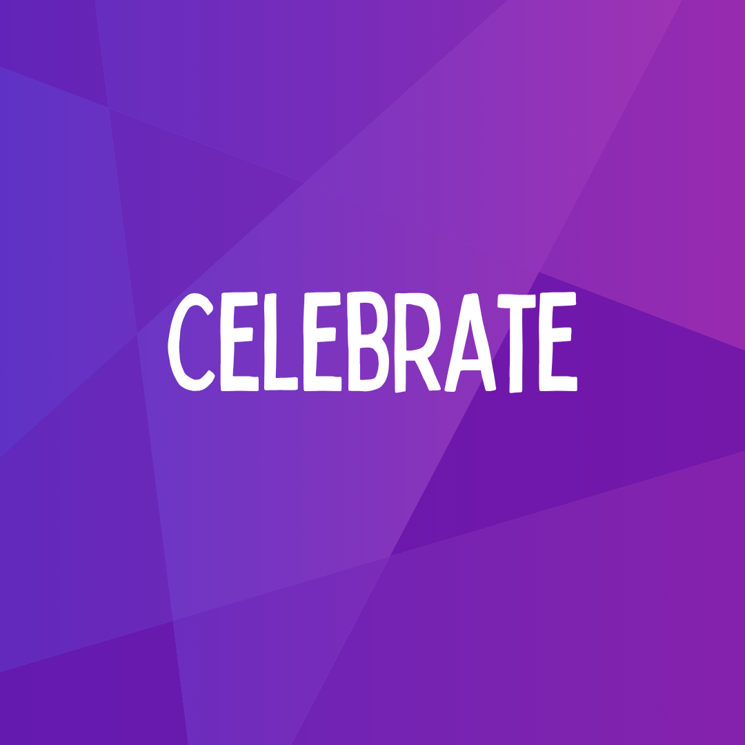 purple square with white text