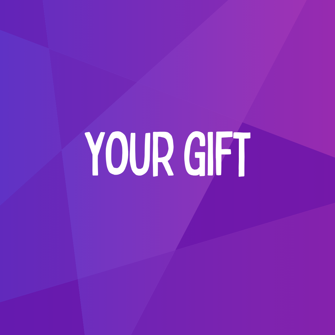 purple square with white text