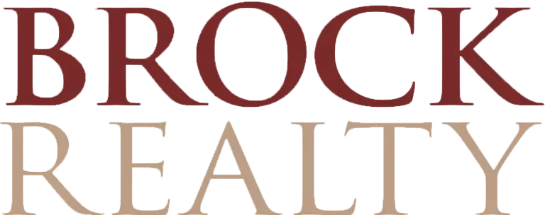 Brock Realty logo in maroon and beige serif text on a white background