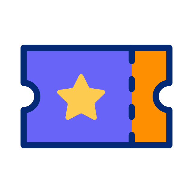 Purple and orange ticket icon with a yellow star