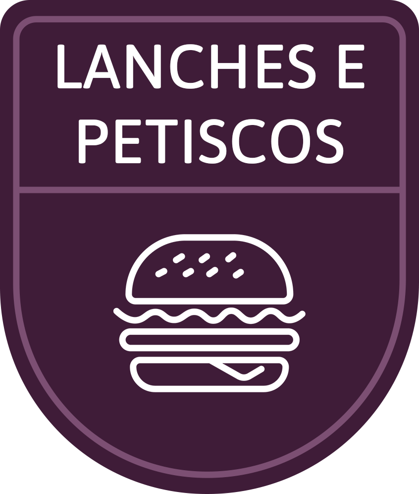 Um escudo roxo com um ícone de hambúrguer nele.