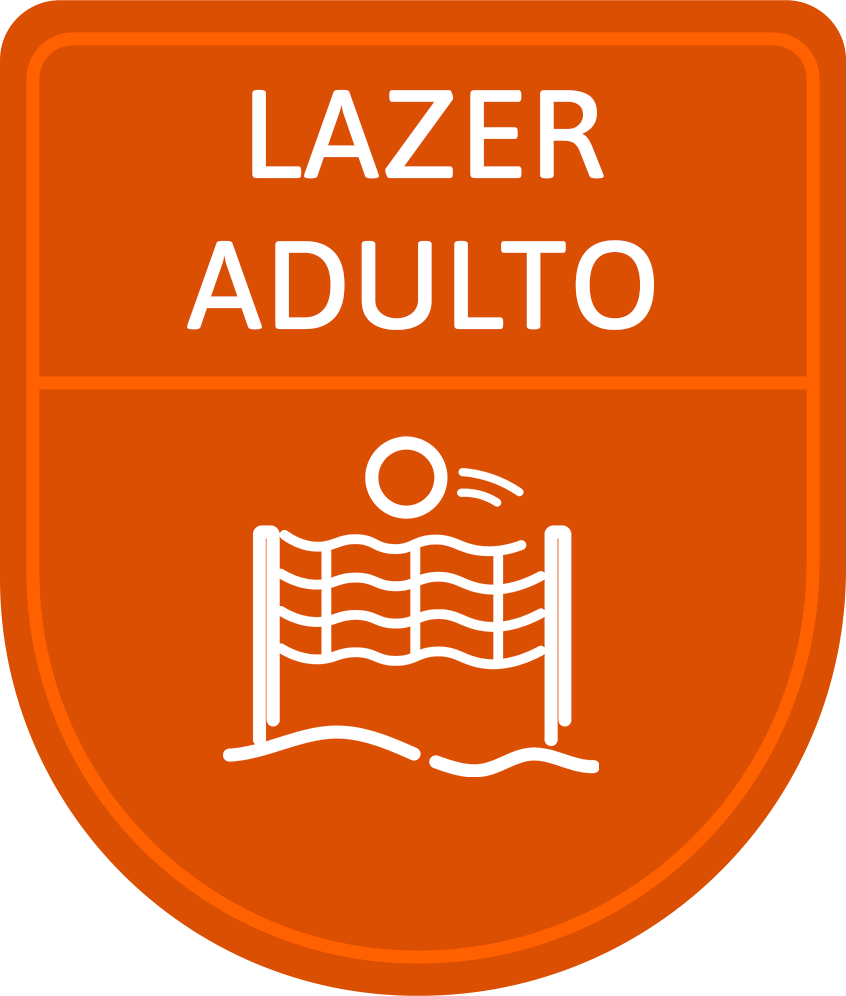 Um distintivo laranja com as palavras lazer adulto nele