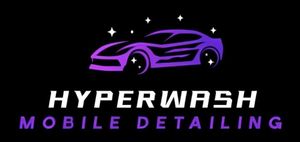 A logo for hyperwash mobile detailing with a purple car on a black background.