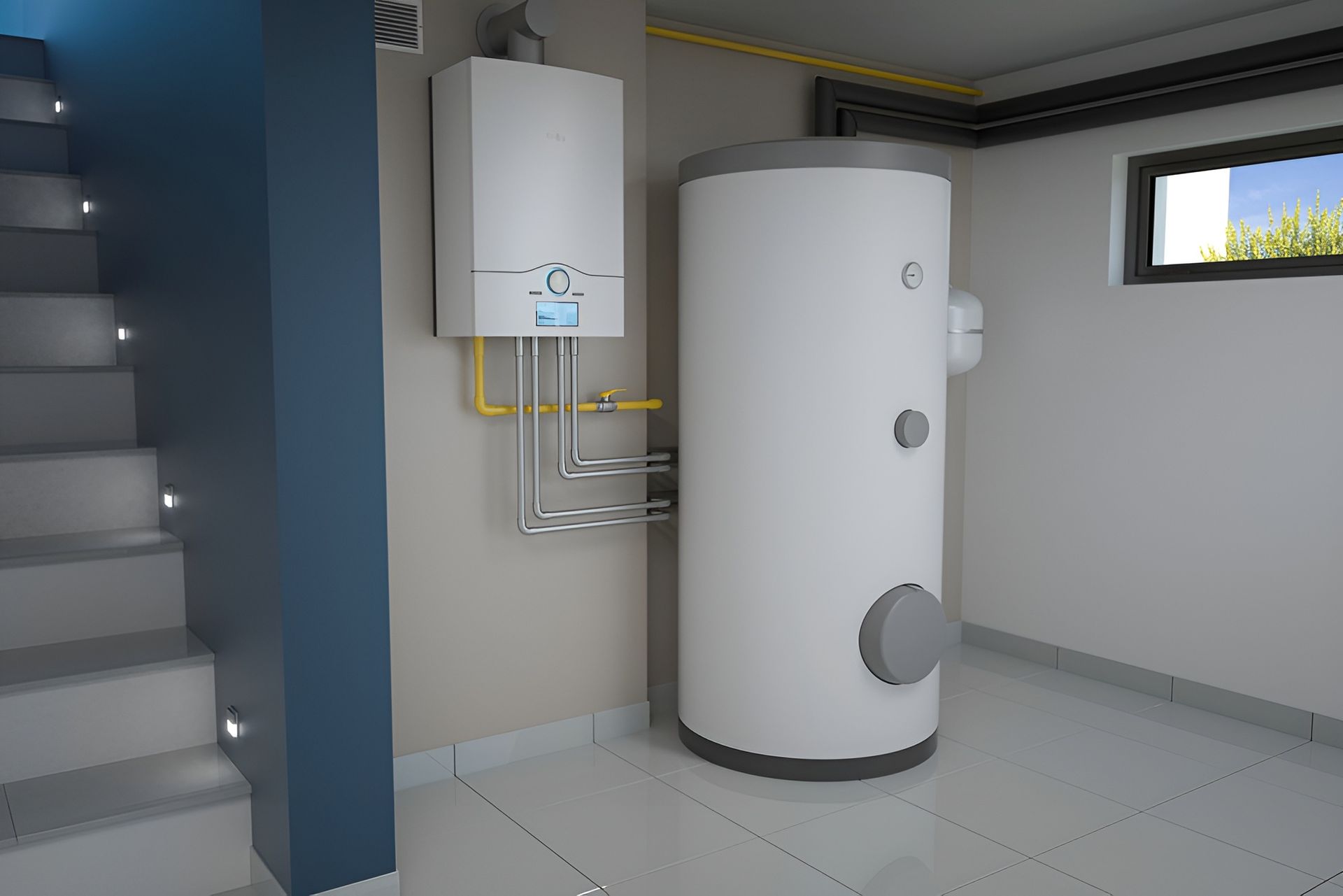 Utility Room With White Water Heater, Wall Boiler — New Gen Plumbing and Gas in Pottsville, NSW