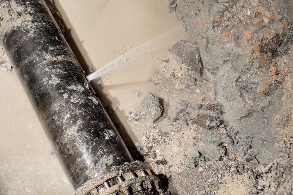 Black Pipe and Chain on Dusty Concrete Floor With Debris and Dried Residue — New Gen Plumbing and Gas in Banora Point, NSW
