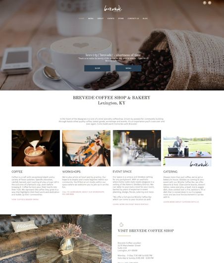 A website with a cup of coffee and a bag of coffee beans on it.