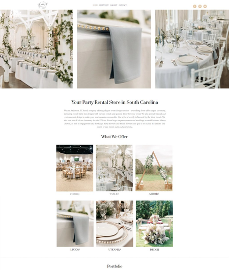 A collage of photos of tables and chairs for a wedding.