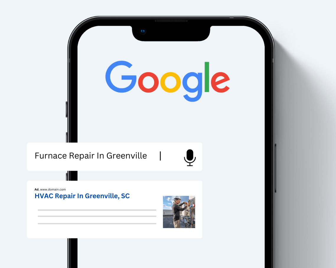 A cell phone is open to a google search page.
