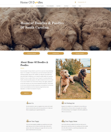 A screenshot of a website for a dog breeder.