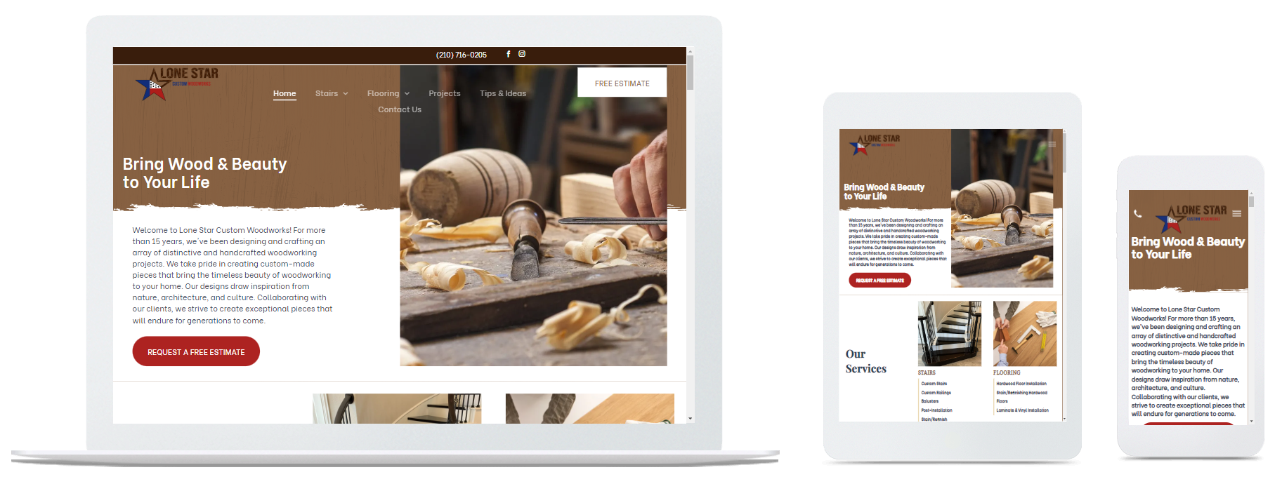A laptop , tablet , and cell phone displaying a website.
