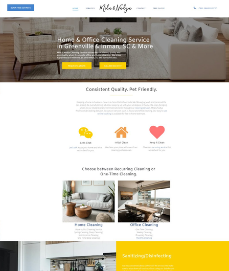 A screenshot of a website for a home and office cleaning service.