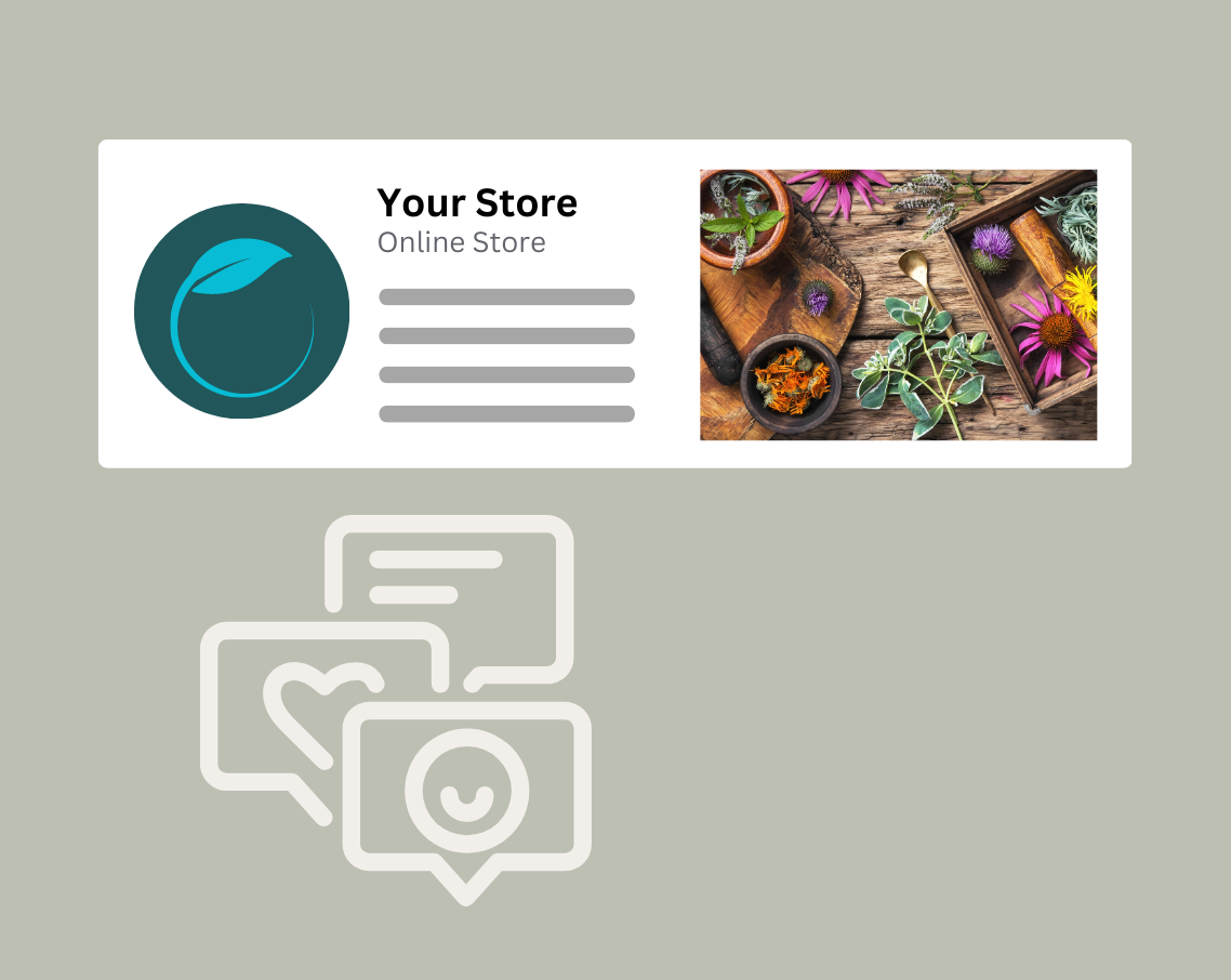 A banner for a store with a picture of flowers and herbs on it.