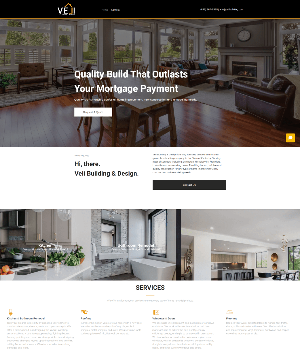 A screenshot of a website for a company called quality build that outlasts your mortgage payment.