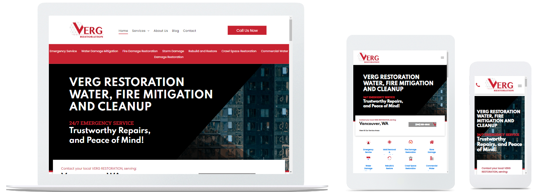 A laptop , tablet , and cell phone displaying a website.