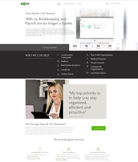A woman is sitting in front of a laptop computer on a website.
