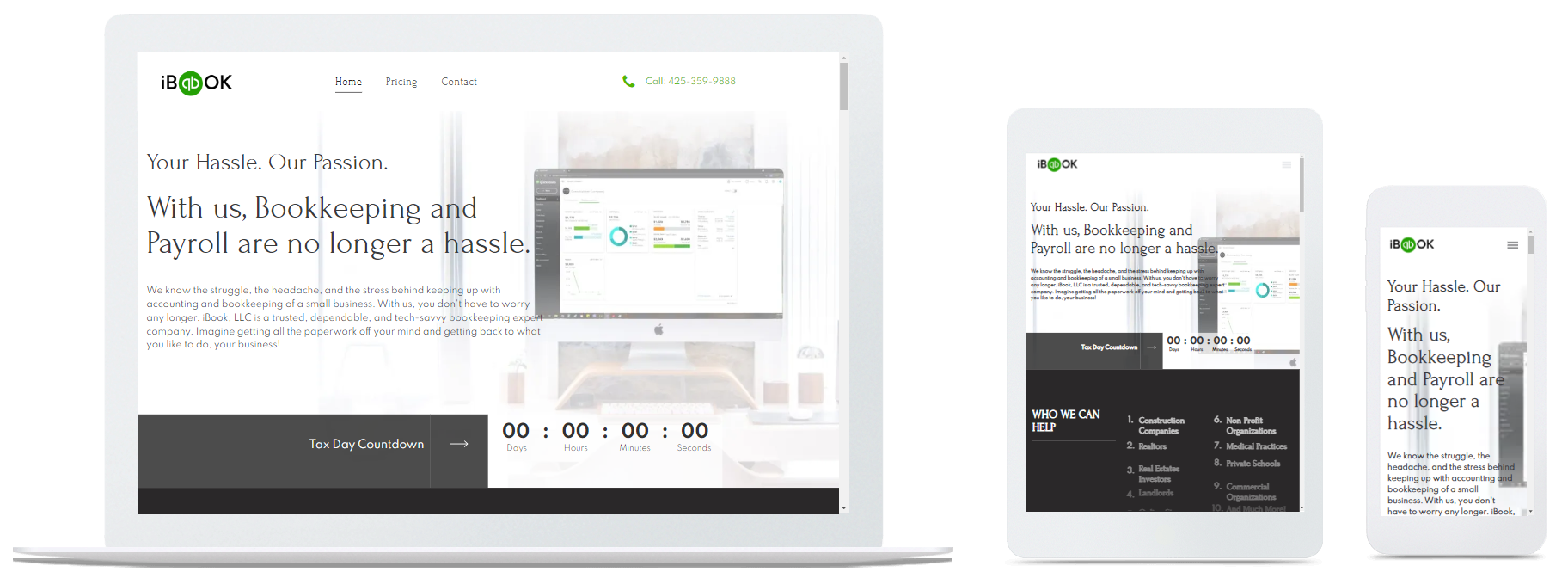 A laptop , tablet , and cell phone displaying a website.