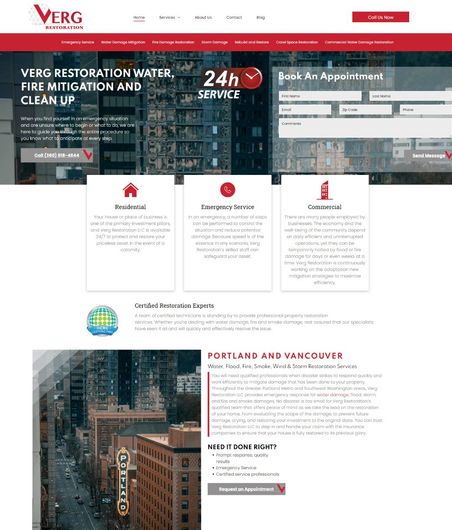 A screenshot of a website for a fire restoration company.