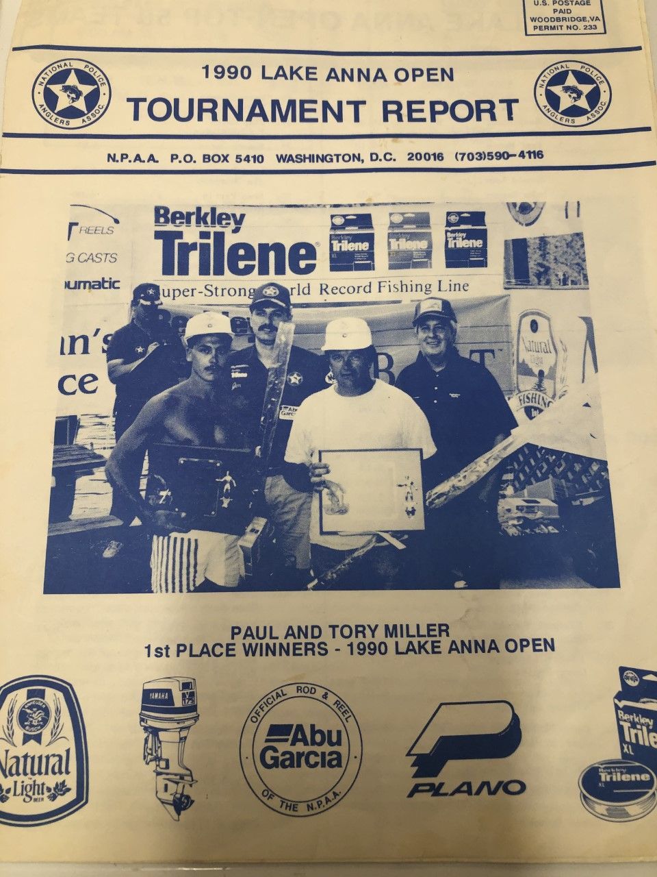 1990 Lake Anna Open tournament report cover with sponsors and group fishing photo