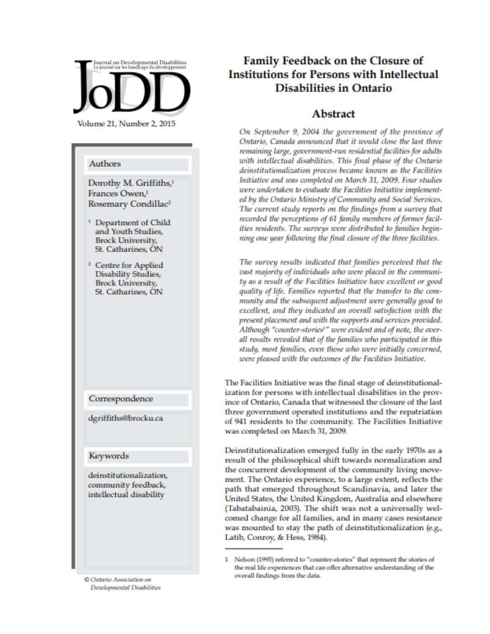 Family Feedback on the Closure of Institutions for Persons with ...