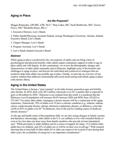A paper about aging in place and aging in the united states