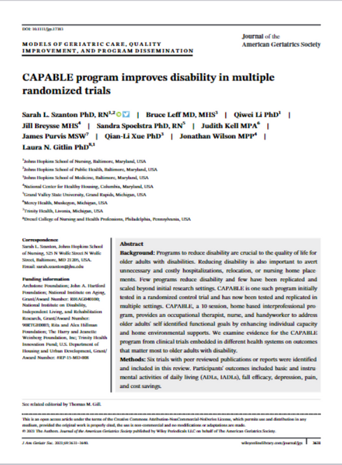 A paper titled capable program improves disability in multiple randomized trials