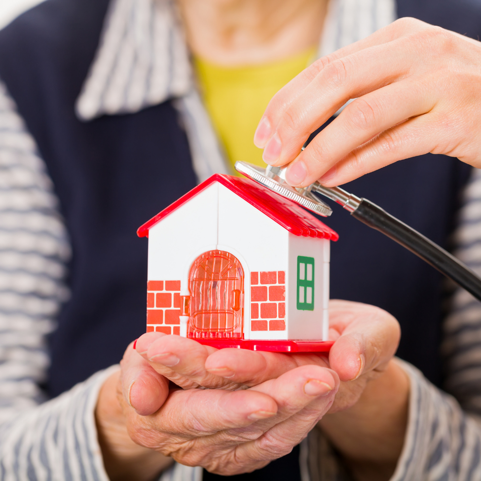 A woman is holding a small house in her hands
