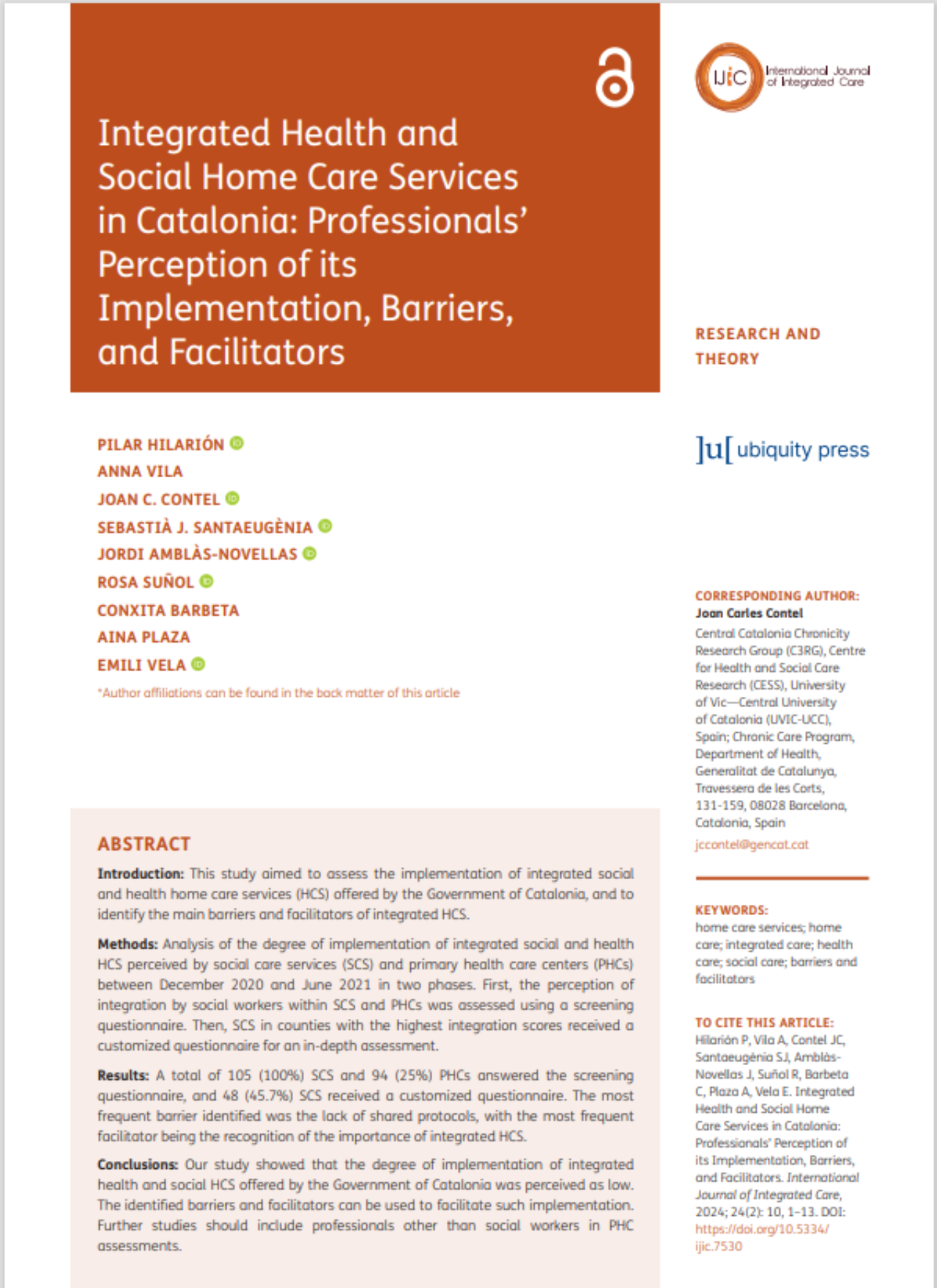 Integrated health and social home care services in coralania