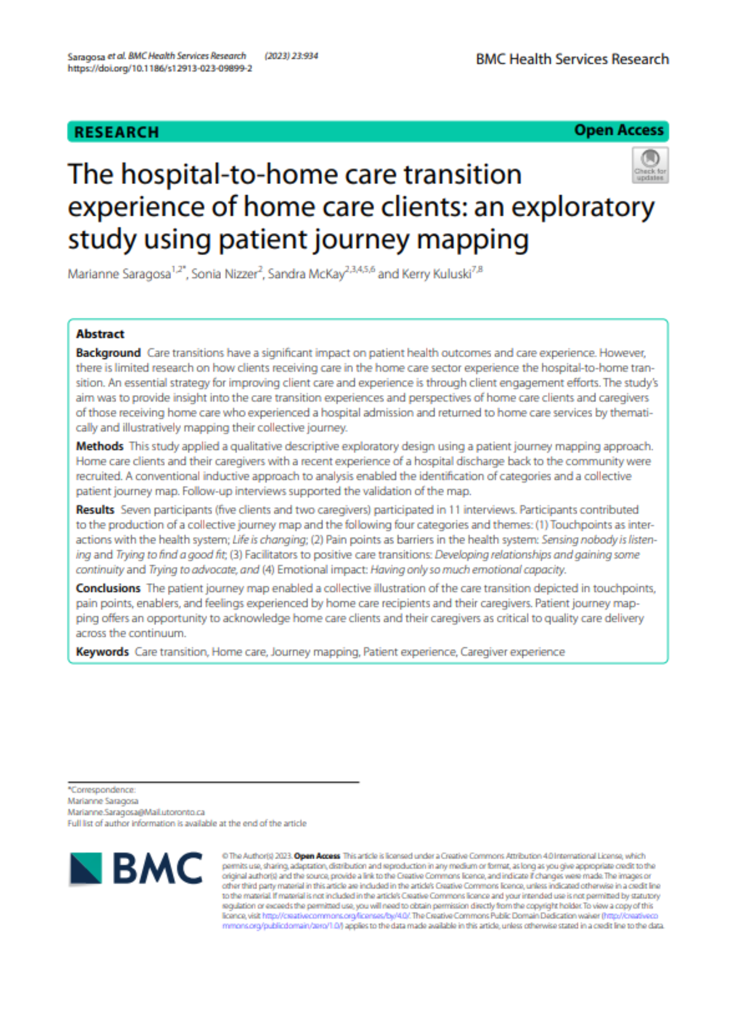 The hospital to home care transition experience of home care clients : an exploratory study using patient journey mapping