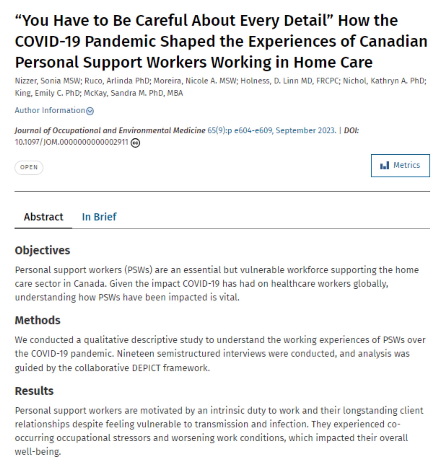 How the covid-19 pandemic shaped the experiences of canadian personal support workers working in home care