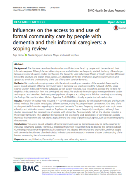 Influences on the access to and use of formal community care by people with dementia and their informal caregivers