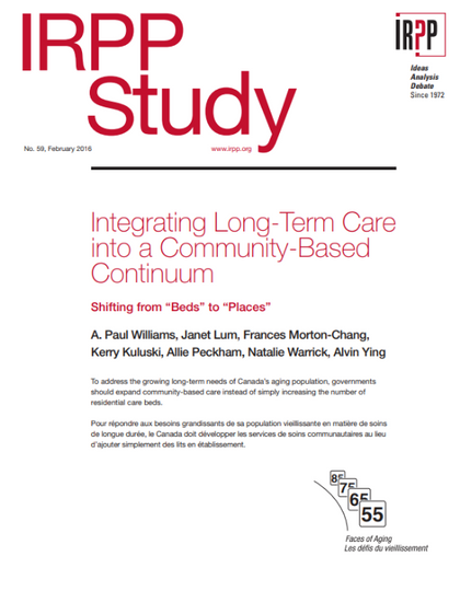 The cover of an irpp study on integrating long-term care into a community-based continuum