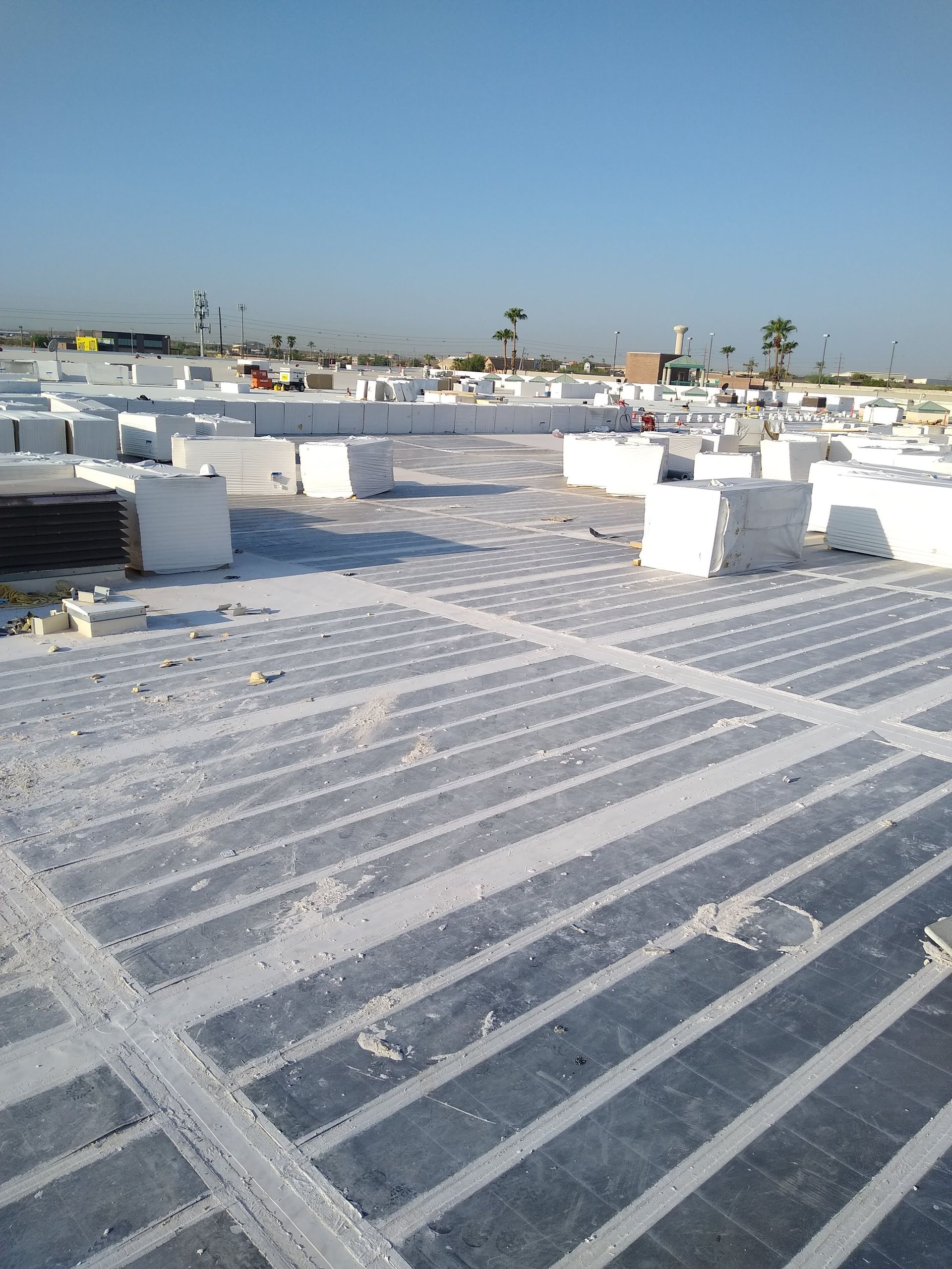 A roof with a lot of white blocks on it