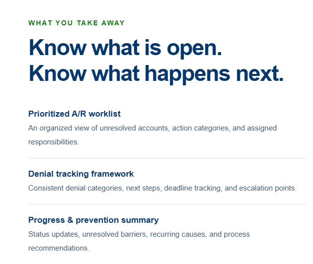 Blue-and-white slide: “Know what is open. Know what happens next.” with three feature bullets.